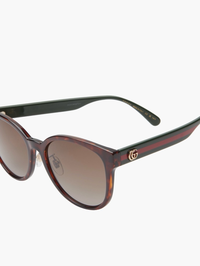 Never Worn!!! Gucci Tortoiseshell Sunglasses With Green & Red Temple Stripes